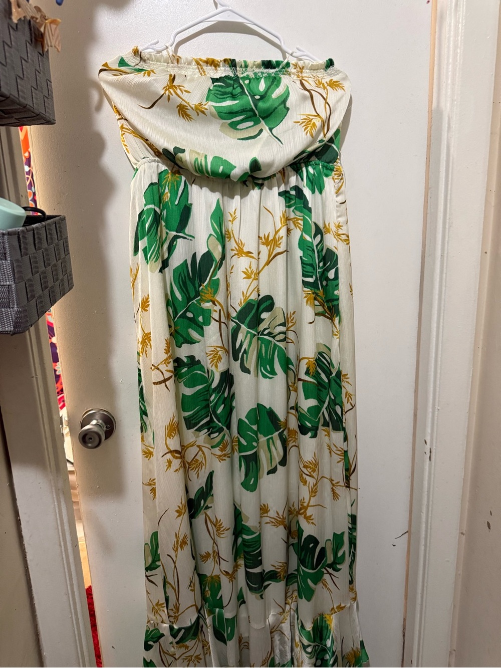The Webster at Target Strapless Tropical Leaf Maxi Dress in Green and Cream